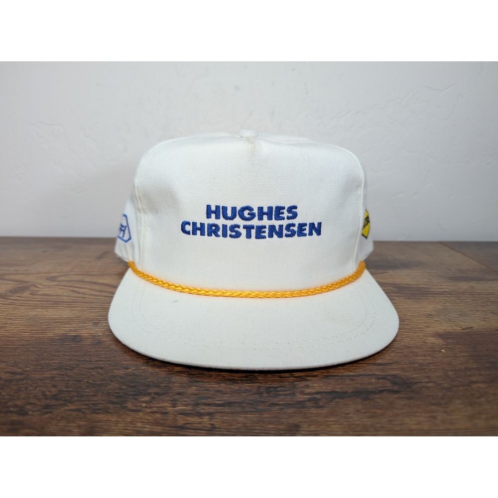 Vintage K-Products Hughes Christensen Rope Hat White Strapback Made in USA Cap